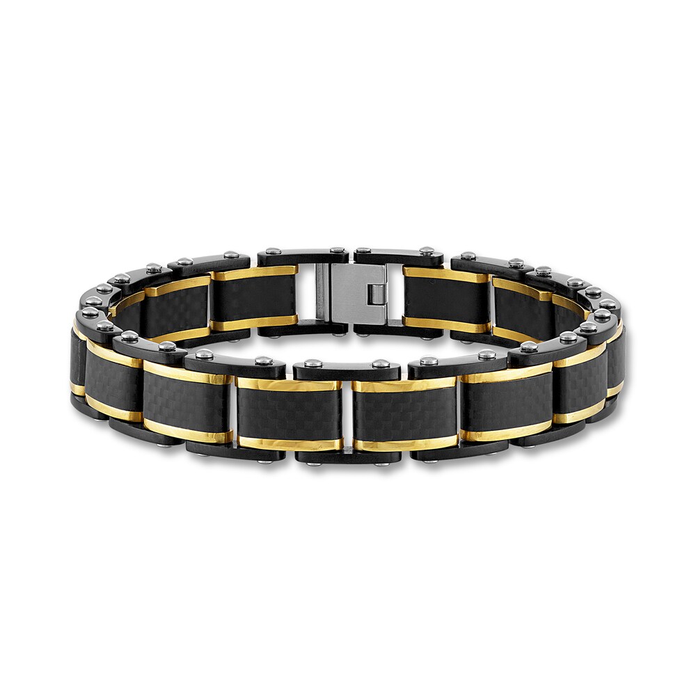 Men's Link Bracelet Black/Gold Ion-Plated Stainless Steel k9Lrus1K