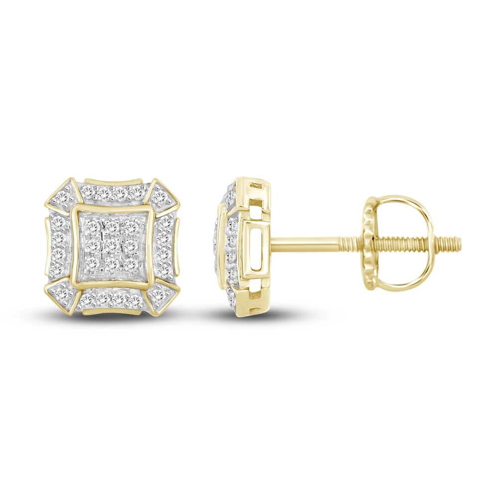 Men's Diamond Stud Earrings 1/6 ct tw Round 10K Yellow Gold kP738XEQ