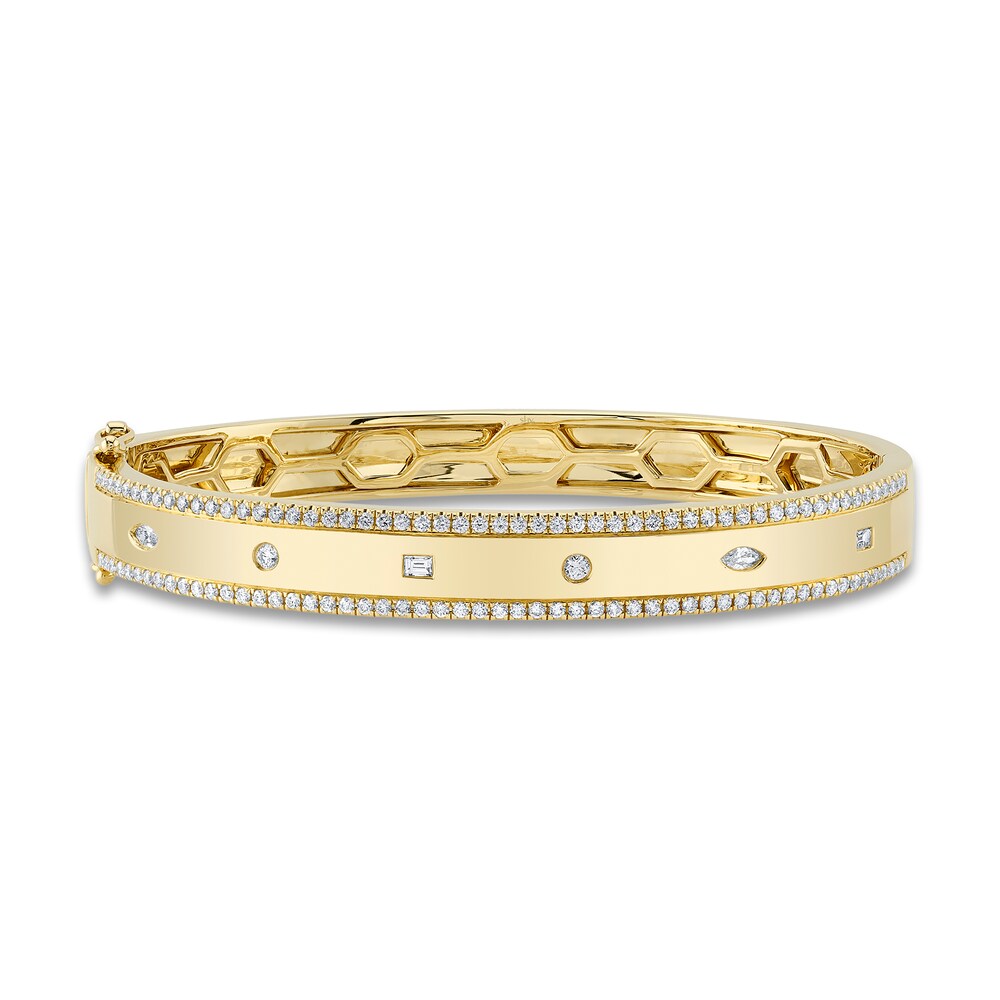 Shy Creation Diamond Bangle Bracelet 1 ct tw Round/Baguette/ Marquise 14K Yellow Gold 151270509 kSLGGBXQ