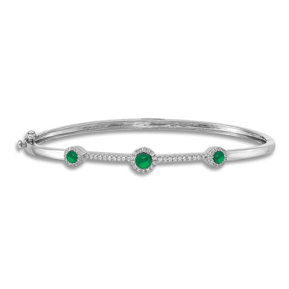 Natural Emerald Bangle Bracelet 1/4 ct tw Diamonds 14K White Gold kVf3NtuX