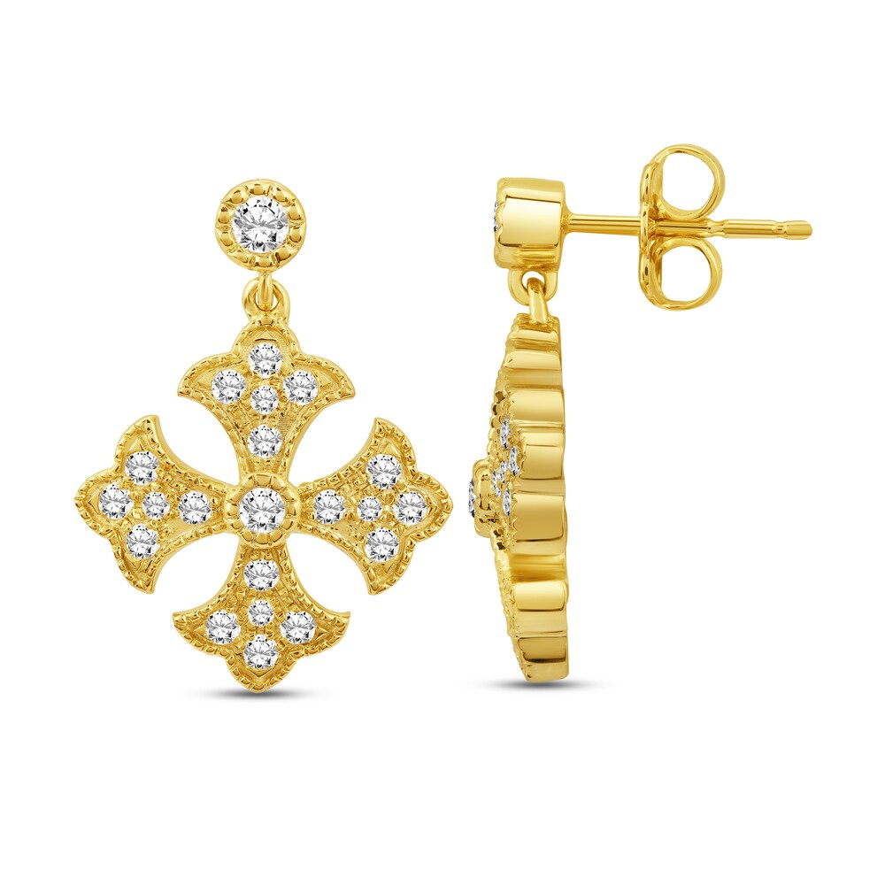 Diamond Snowflake Earrings 1/2 ct tw Round 14K Yellow Gold kYGZyg5C