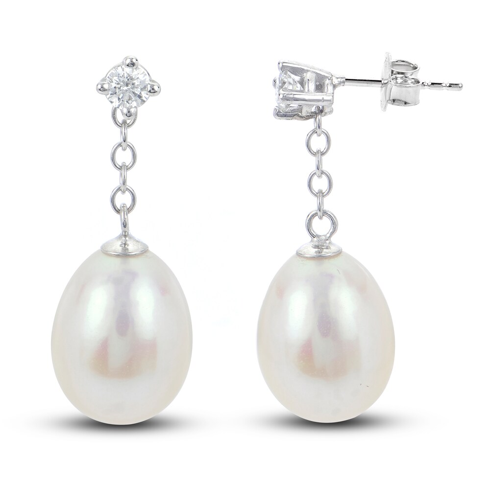 Cultured Freshwater Pearl Earrings 1/5 ct tw Diamonds 14K White Gold kcWxOM1h