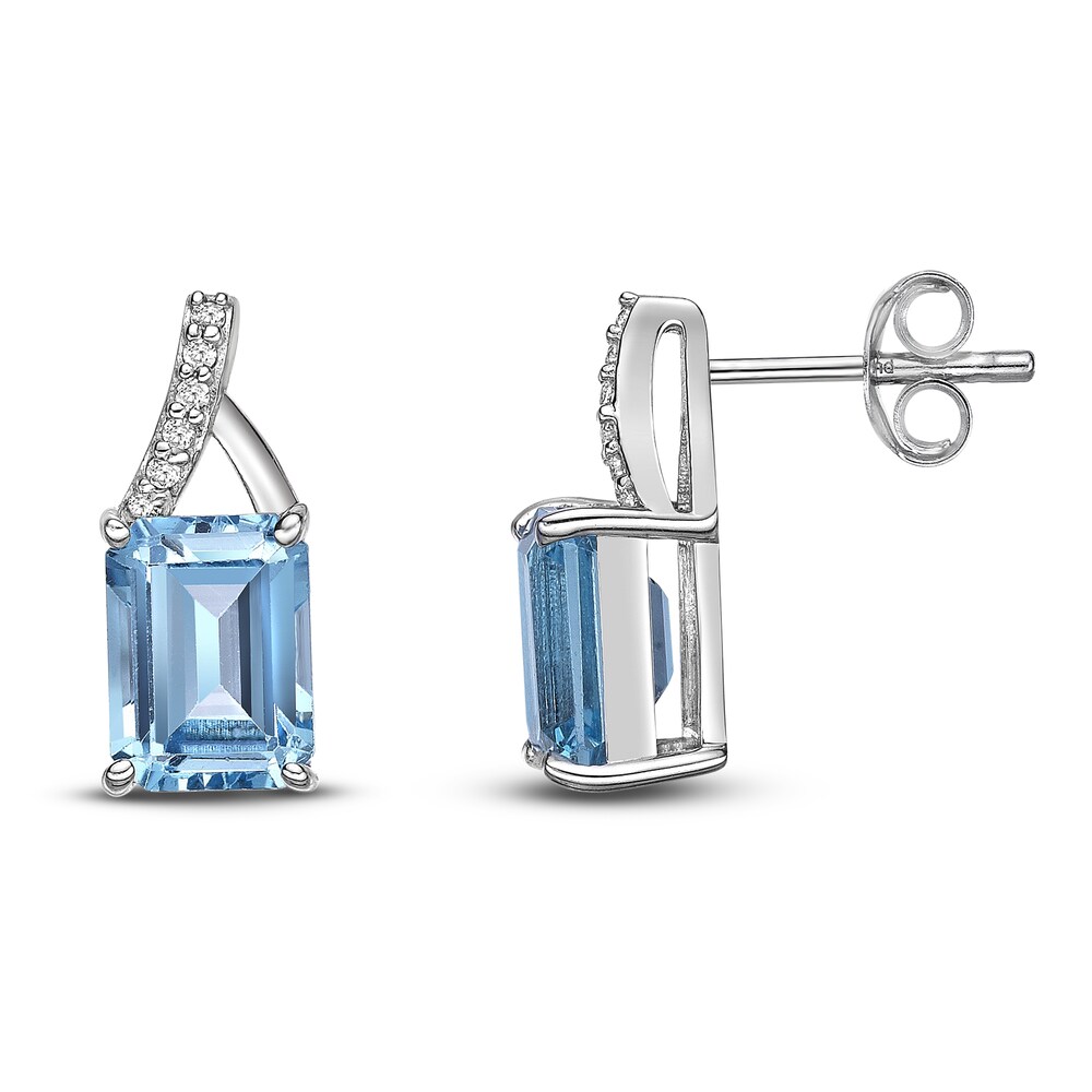 Natural Blue Topaz Earrings 1/20 ct tw Diamonds Sterling Silver kdRtOEar