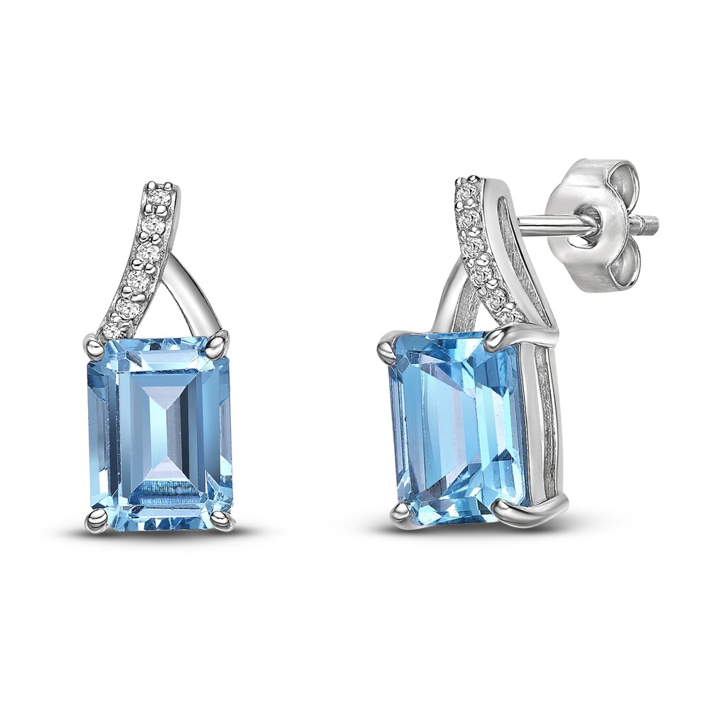 Natural Blue Topaz Earrings 1/20 ct tw Diamonds Sterling Silver kdRtOEar