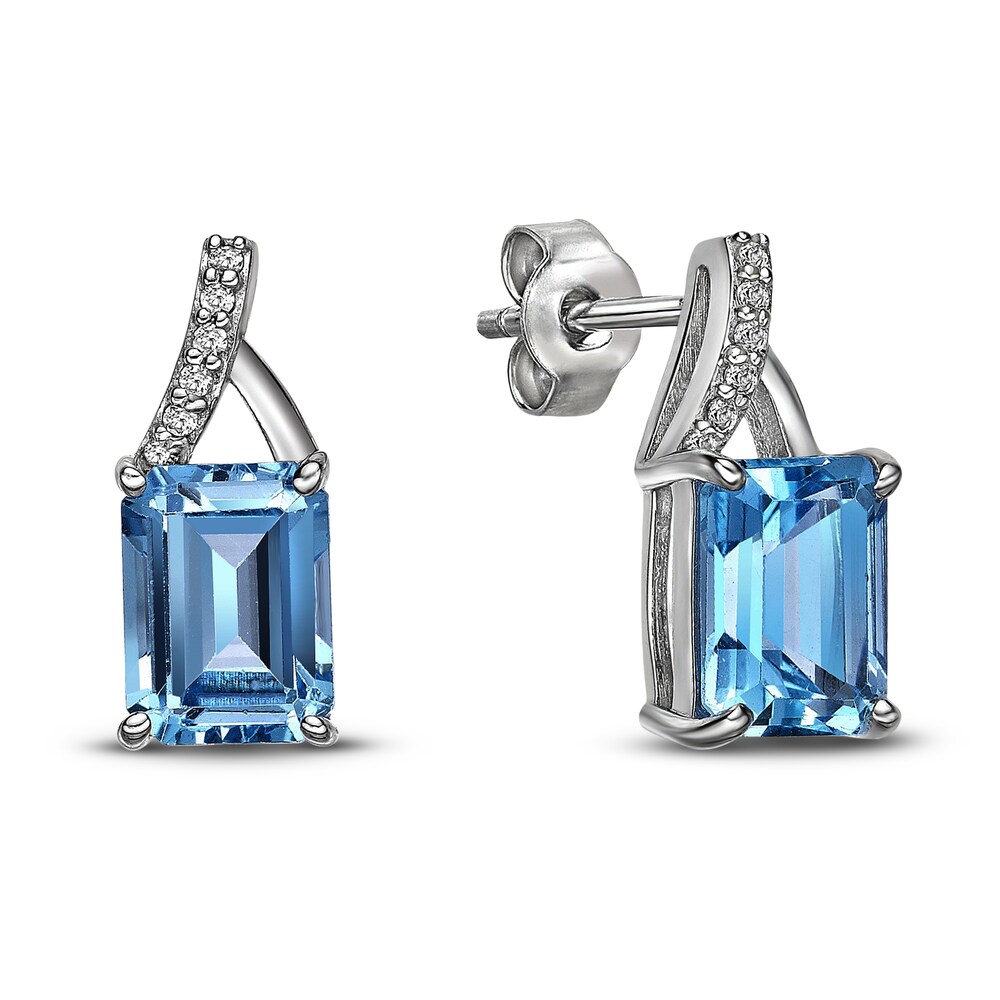 Natural Blue Topaz Earrings 1/20 ct tw Diamonds Sterling Silver kdRtOEar
