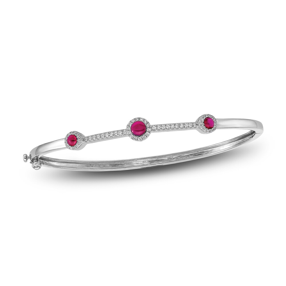 Natural Ruby Bangle Bracelet 1/4 ct tw Diamonds 14K White Gold khrsuh5W