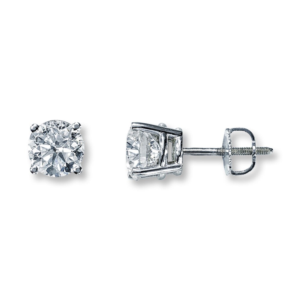 Diamond Solitaire Earrings 2 ct tw Round 14K White Gold (I2/I) kj3H1els [kj3H1els]