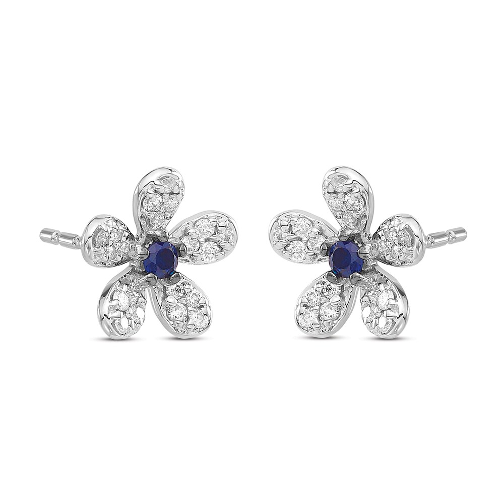 Natural Blue Sapphire Stud Earrings 1/6 ct tw Diamonds Round 14K White Gold knRCzqzd