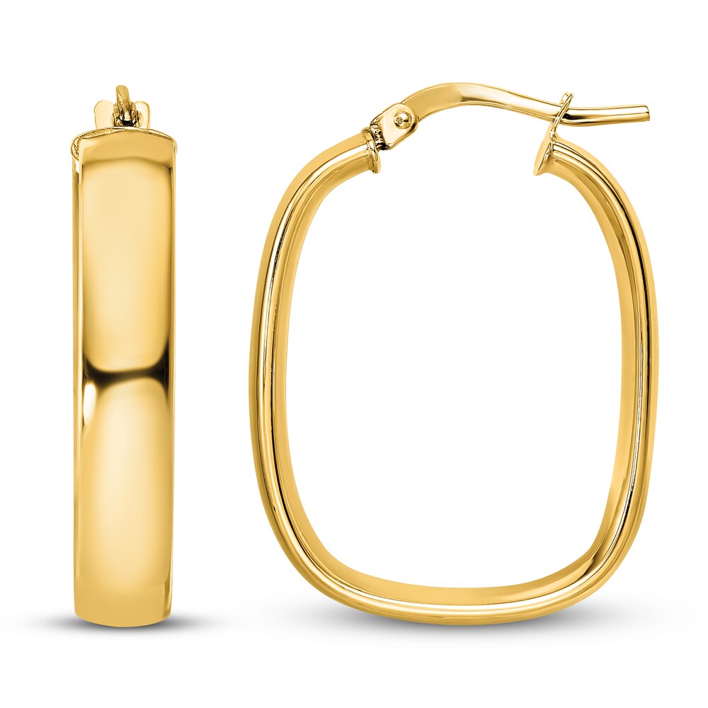 Squared Oval Hoop Earrings 14K Yellow Gold knjO88ND