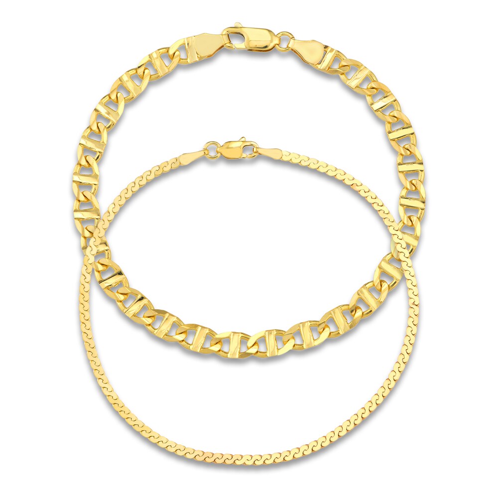 Mariner & Serpentine Chain Bracelet Set 14K Yellow Gold 7.5" kvLDcsaW