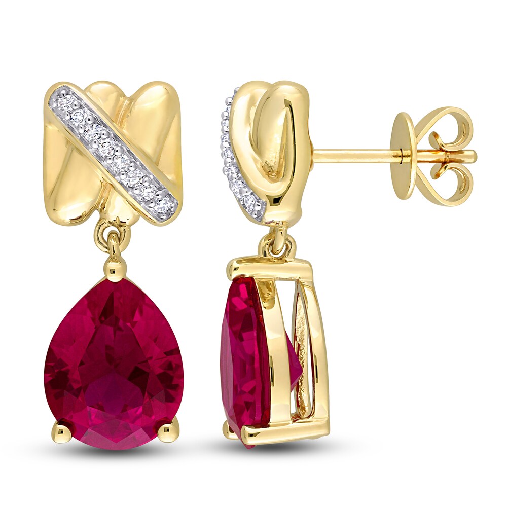 Lab-Created Ruby Earrings 1/15 Diamonds 14K Yellow Gold kwAtiJZq