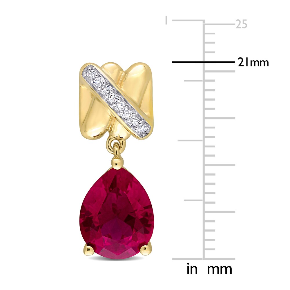 Lab-Created Ruby Earrings 1/15 Diamonds 14K Yellow Gold kwAtiJZq