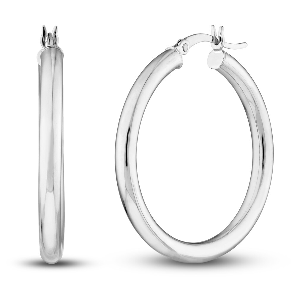 Polished Hoop Earrings 14K White Gold 30mm l0gxApoq