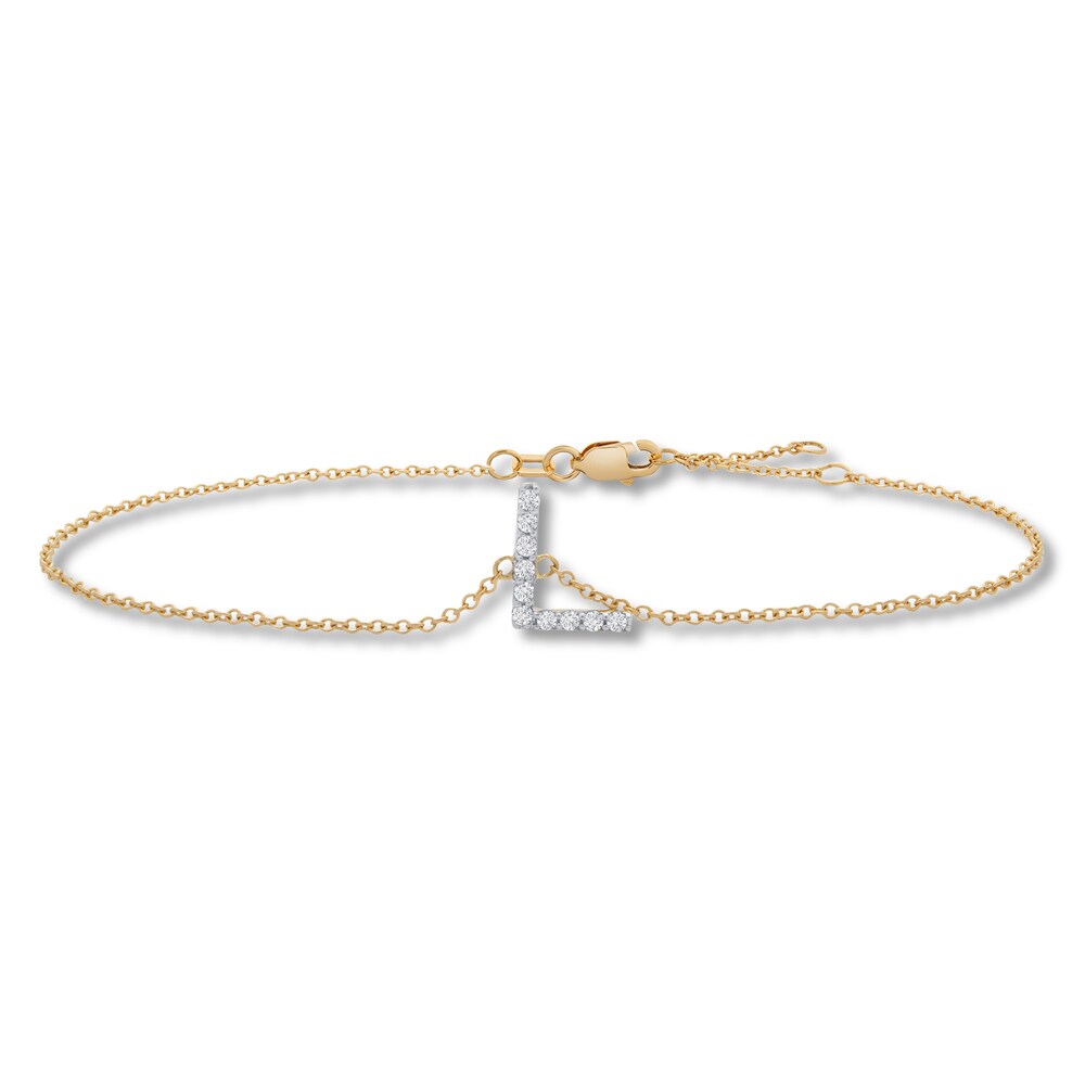 Diamond Letter L Bracelet 1/10 ct tw Round 10K Yellow Gold l2kThcKZ