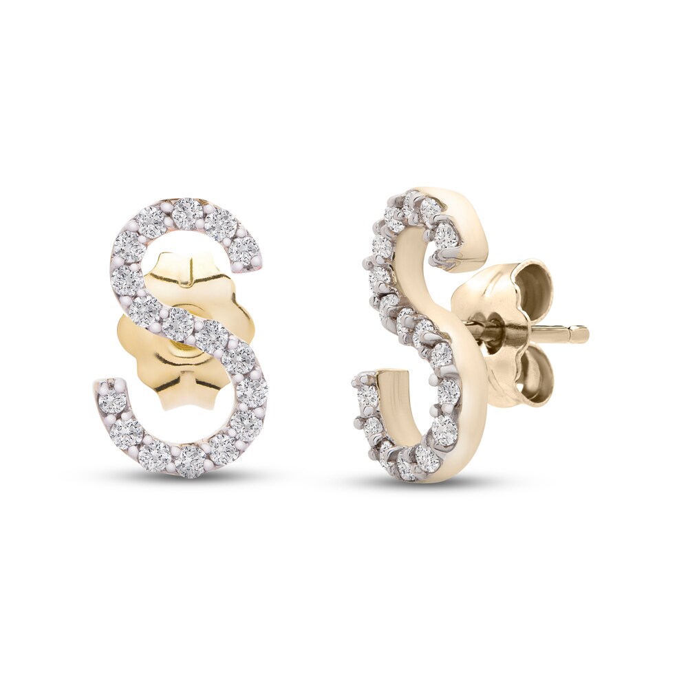 Diamond Letter S Earrings 1/10 ct tw Round 10K Yellow Gold l4u0jCac