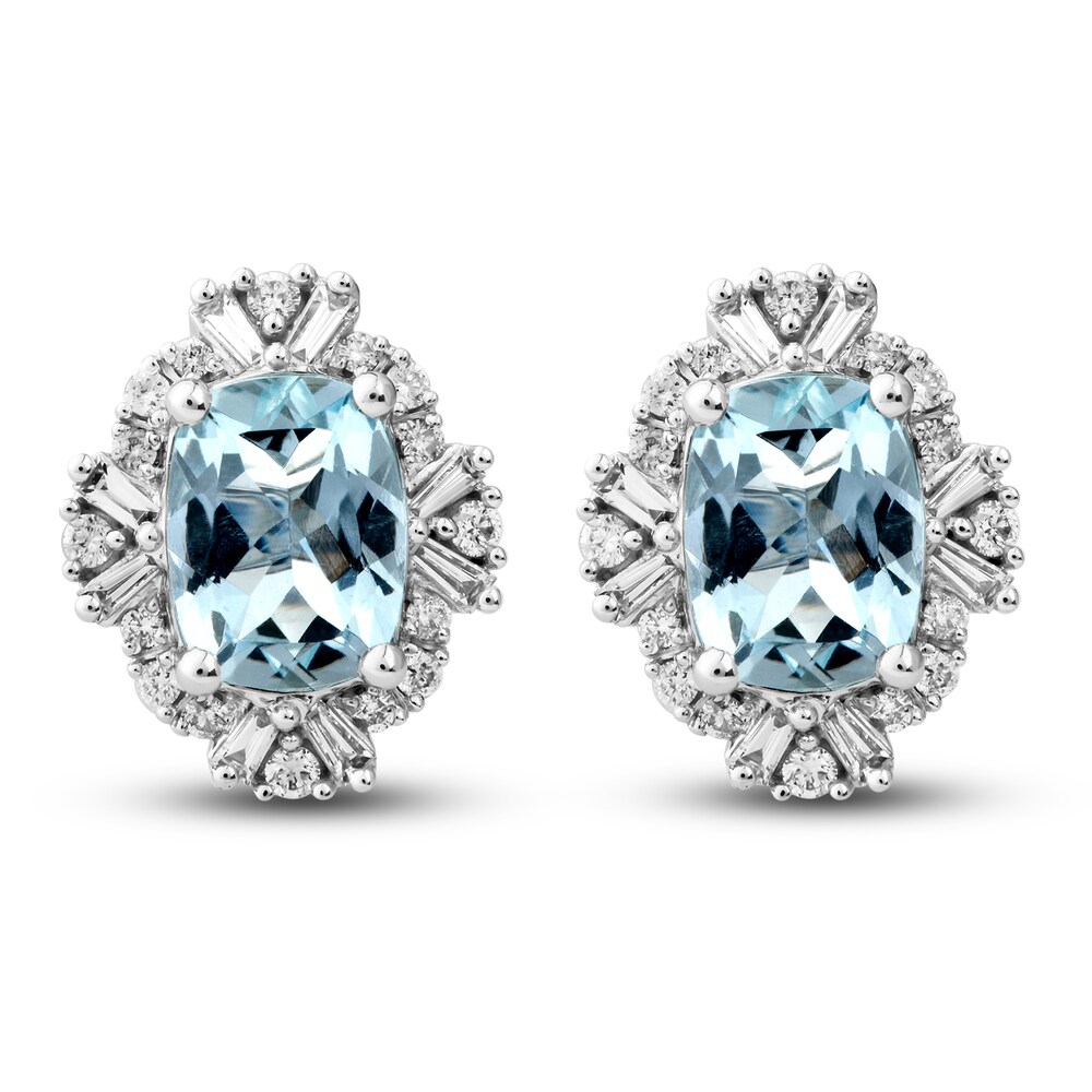 Natural Aquamarine Stud Earrings 3/8 ct tw Diamonds 10K White Gold l5xTR312