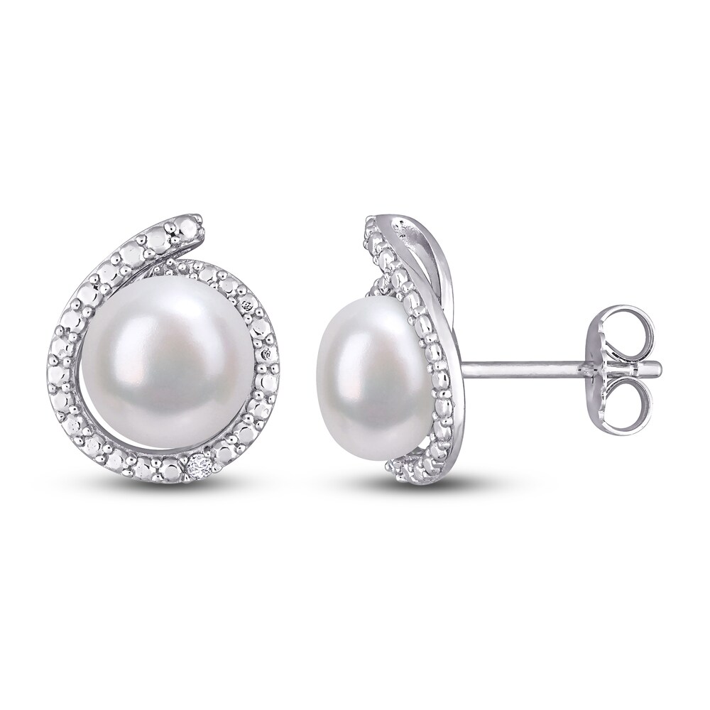 Cultured Freshwater Pearl Stud Earrings Diamond Accent Sterling Silver l7JST2Gl