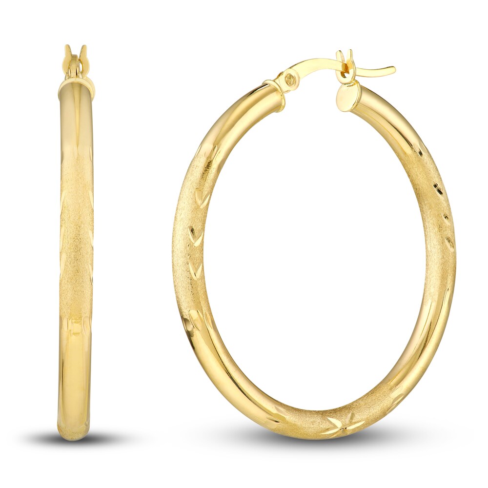 Diamond-Cut Floral Hoop Earrings 14K Yellow Gold 35mm lIL309Zo