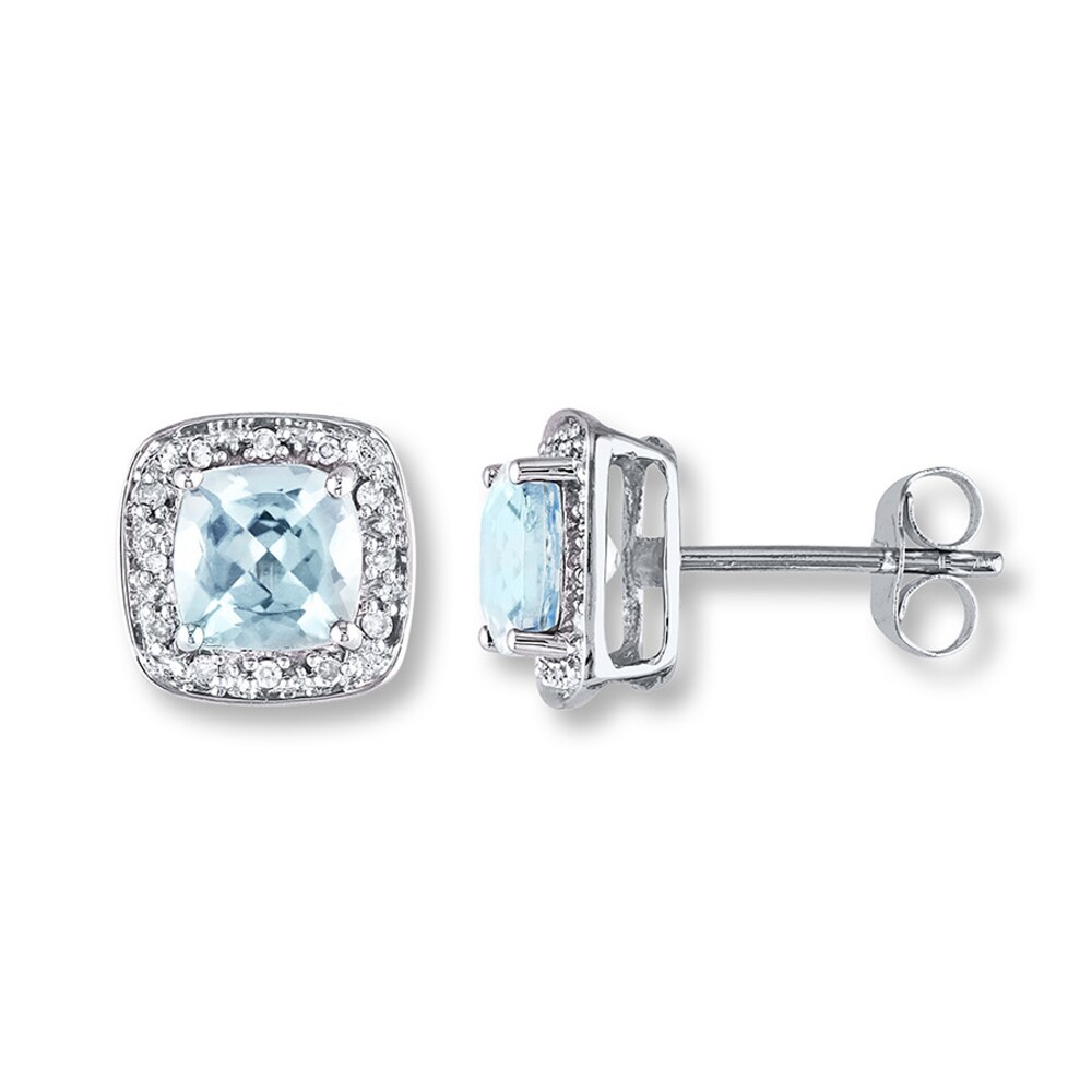 Aquamarine Earrings 1/10 ct tw Diamonds 10K White Gold lJ0K6htE