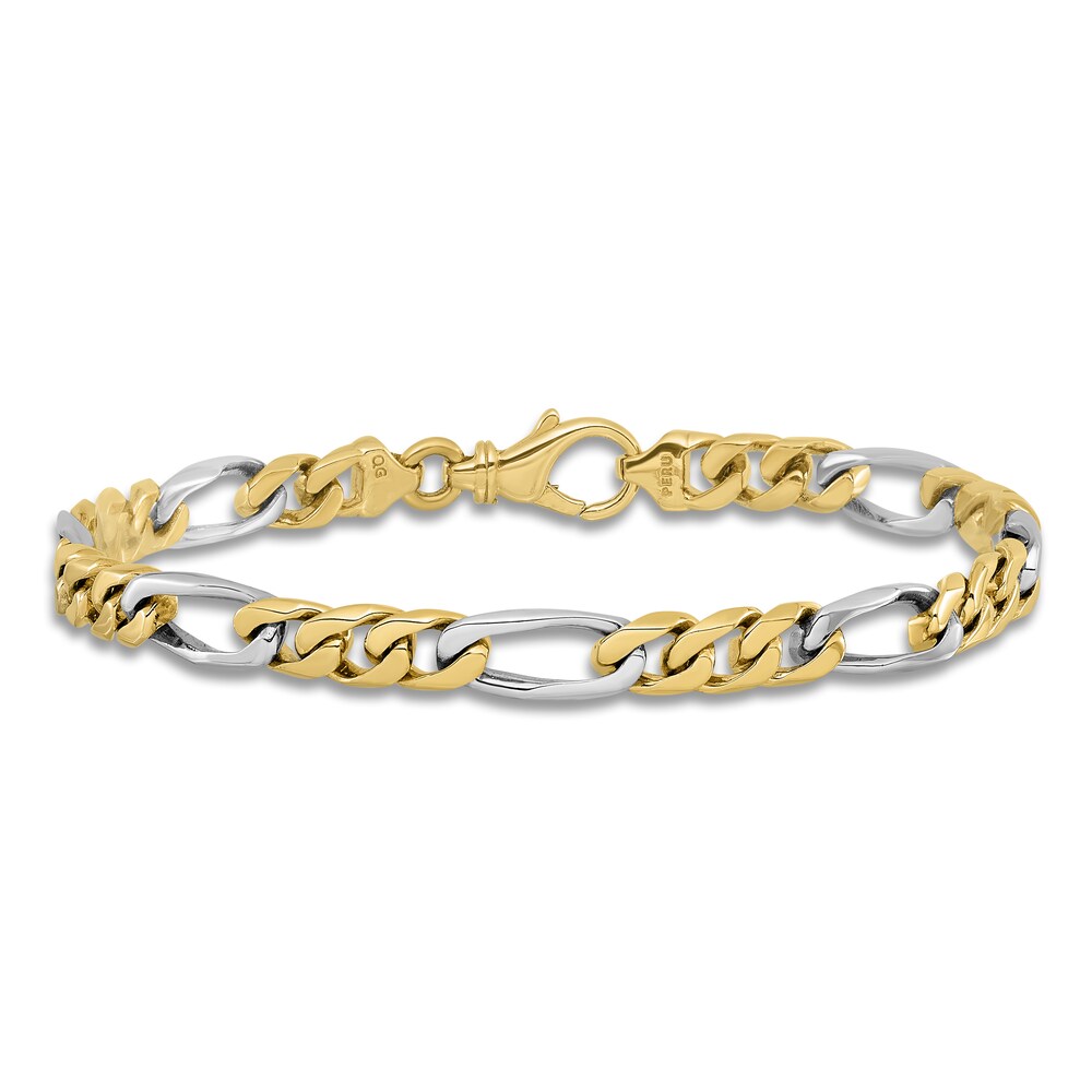 Men\'s High-Polish Figaro Link Bracelet 14K Two-Tone Gold 8\" lKBO32gr