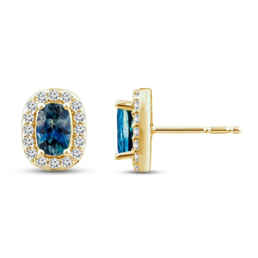 Montana Blue Natural Sapphire Stud Earrings 1/4 ct tw Diamonds 10K Yellow Gold lNSnAURJ