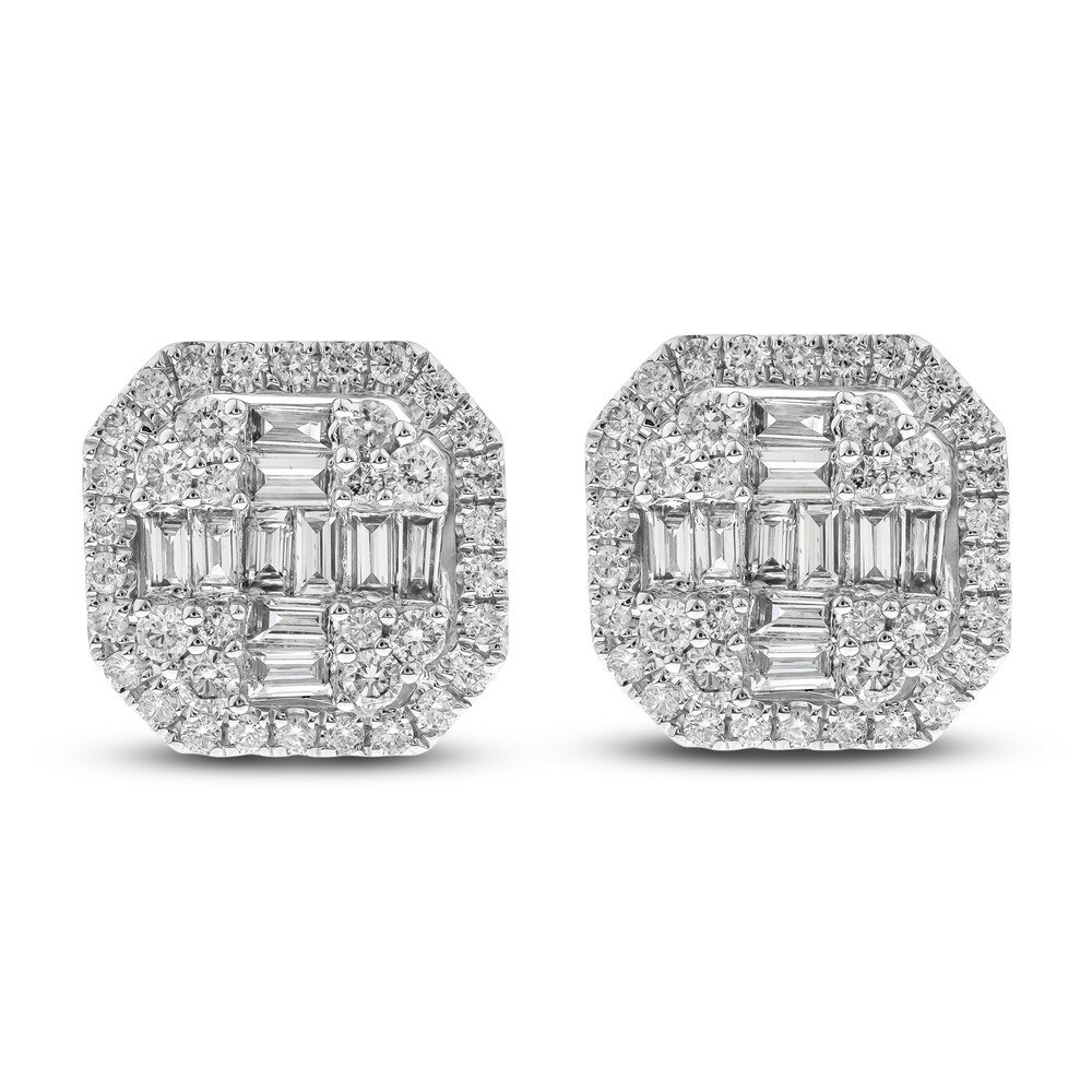 Diamond Stud Earrings 1-1/4 ct tw Round/Baguette 14K White Gold lU7QqKDL