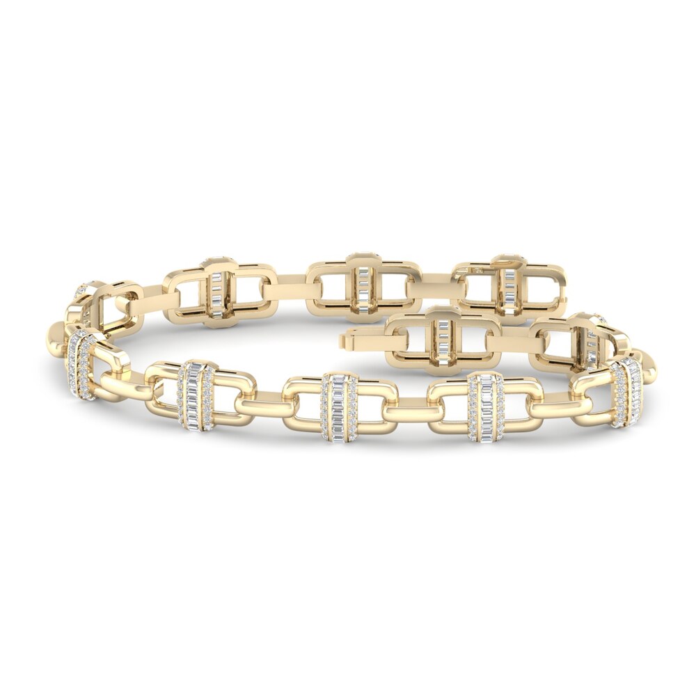 Men's Lab-Created Diamond Bracelet 3-1/3 ct tw Round/Baguette 14K Yellow Gold lkBfdxv3