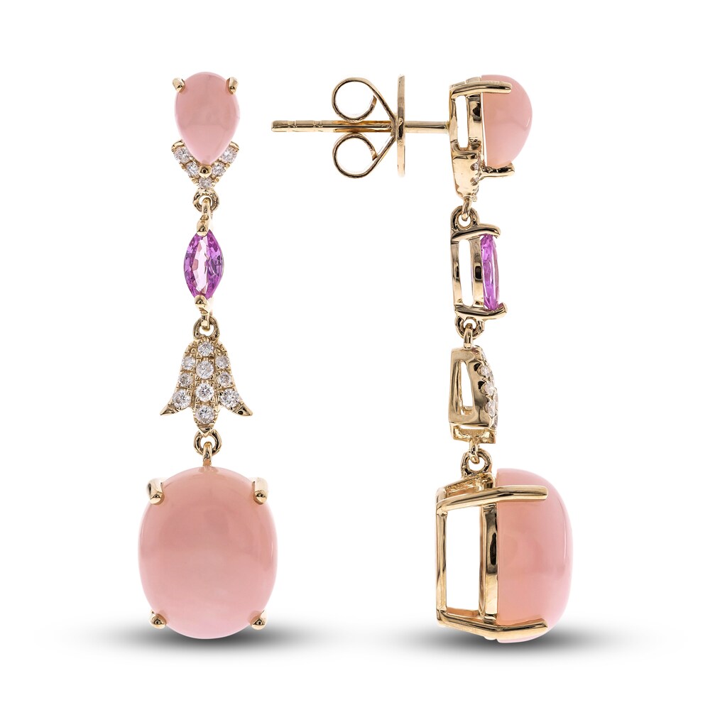 Natural Opal & Natural Pink Sapphire Earrings 1/6 ct tw Diamonds 14K Yellow Gold lqEJx6ql