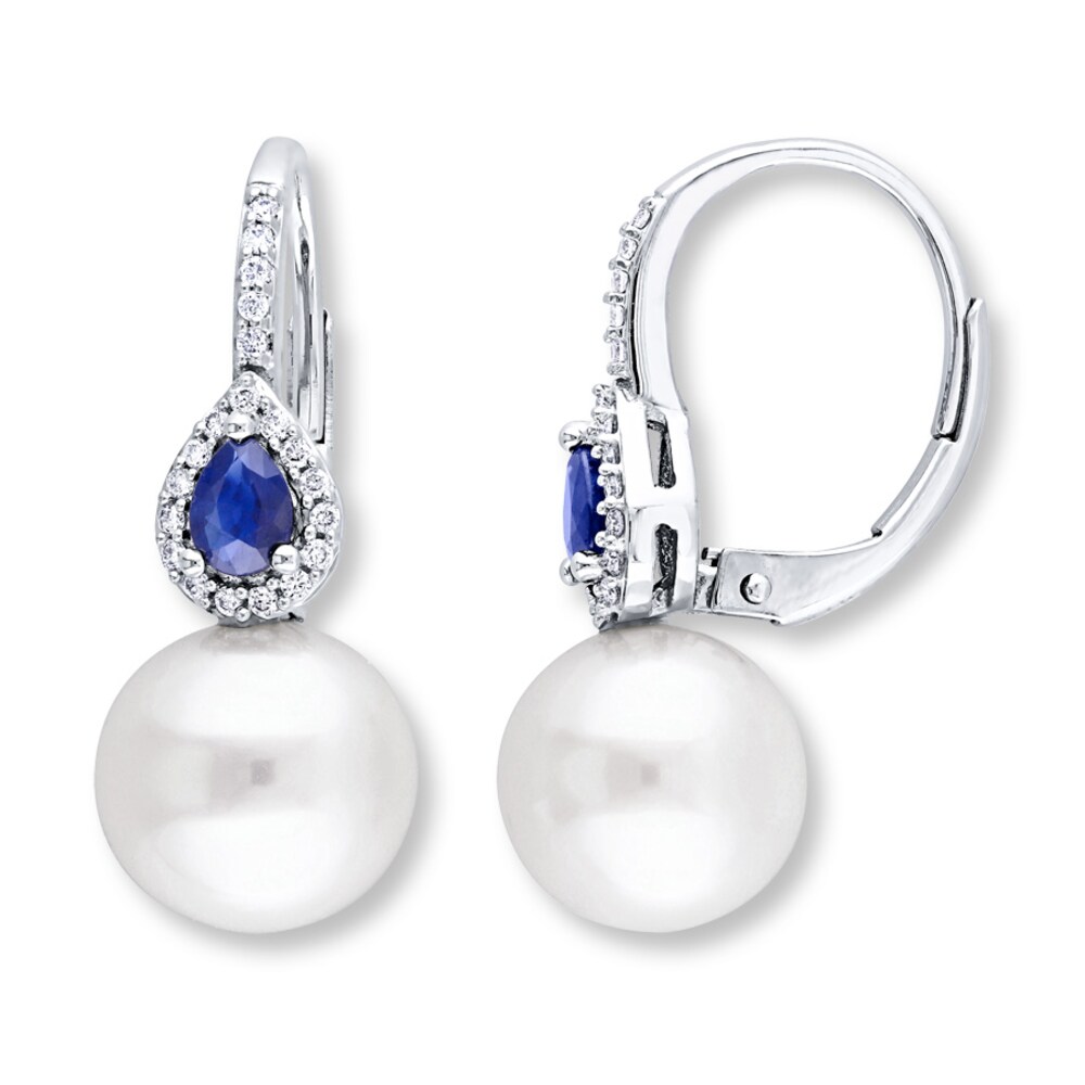 Cultured Pearl Earrings 1/8 ct tw Diamonds 14K White Gold lvgGPsN5