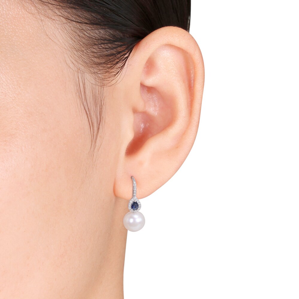 Cultured Pearl Earrings 1/8 ct tw Diamonds 14K White Gold lvgGPsN5