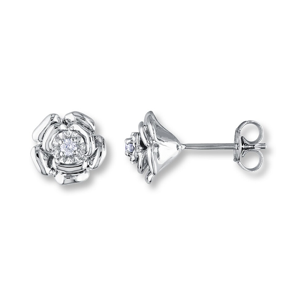 Diamond Flower Earrings 1/20 ct tw Round-cut Sterling Silver lx37eQFE