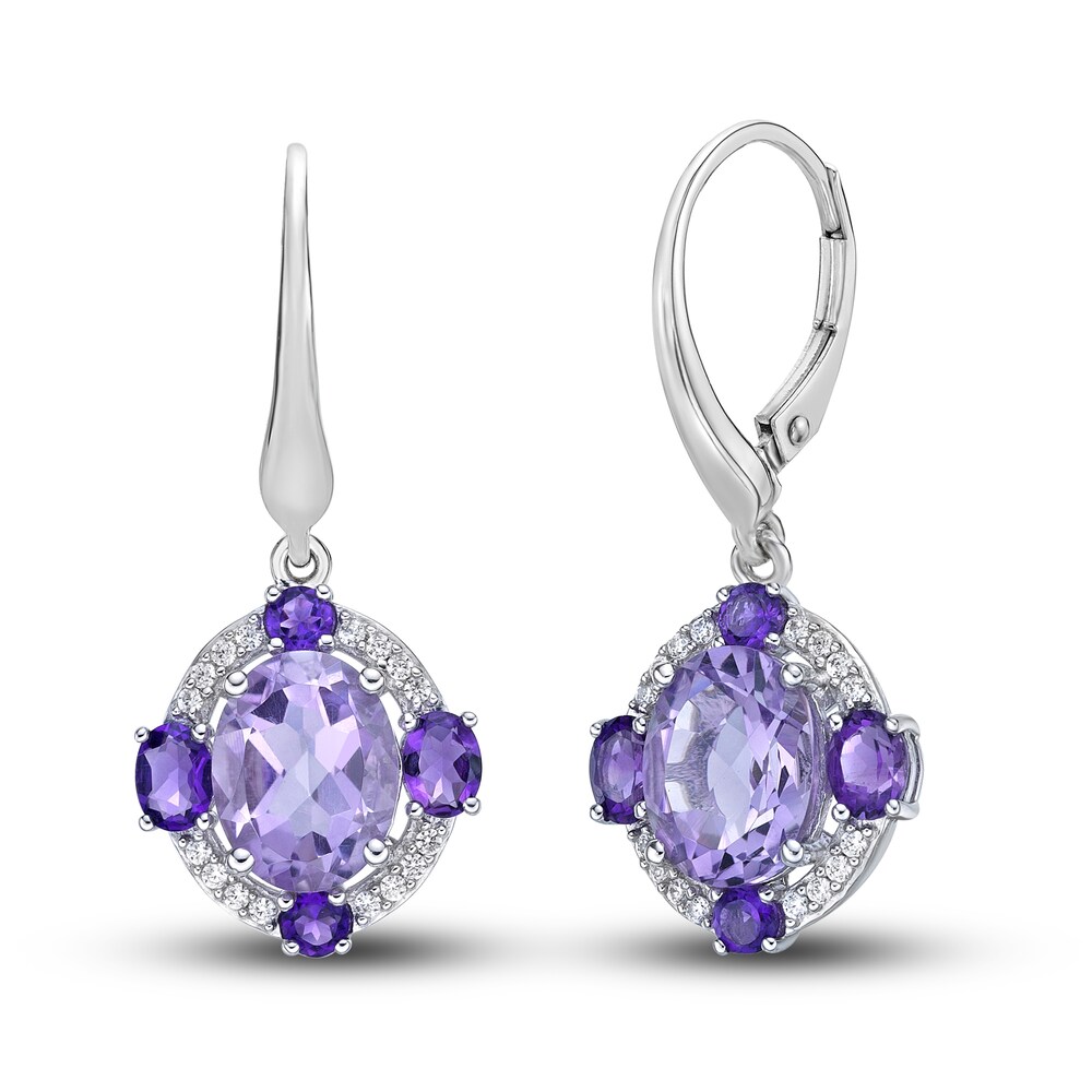 Natural Light Amethyst Drop Earrings 1/6 ct tw Diamonds 10K White Gold lx5du74X