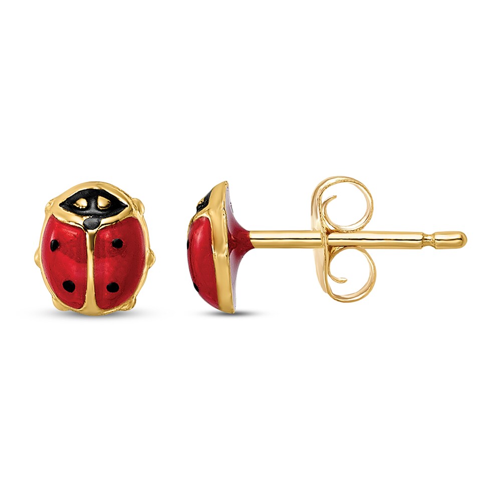 Ladybug Stud Earrings 14K Yellow Gold lxbZi3KC