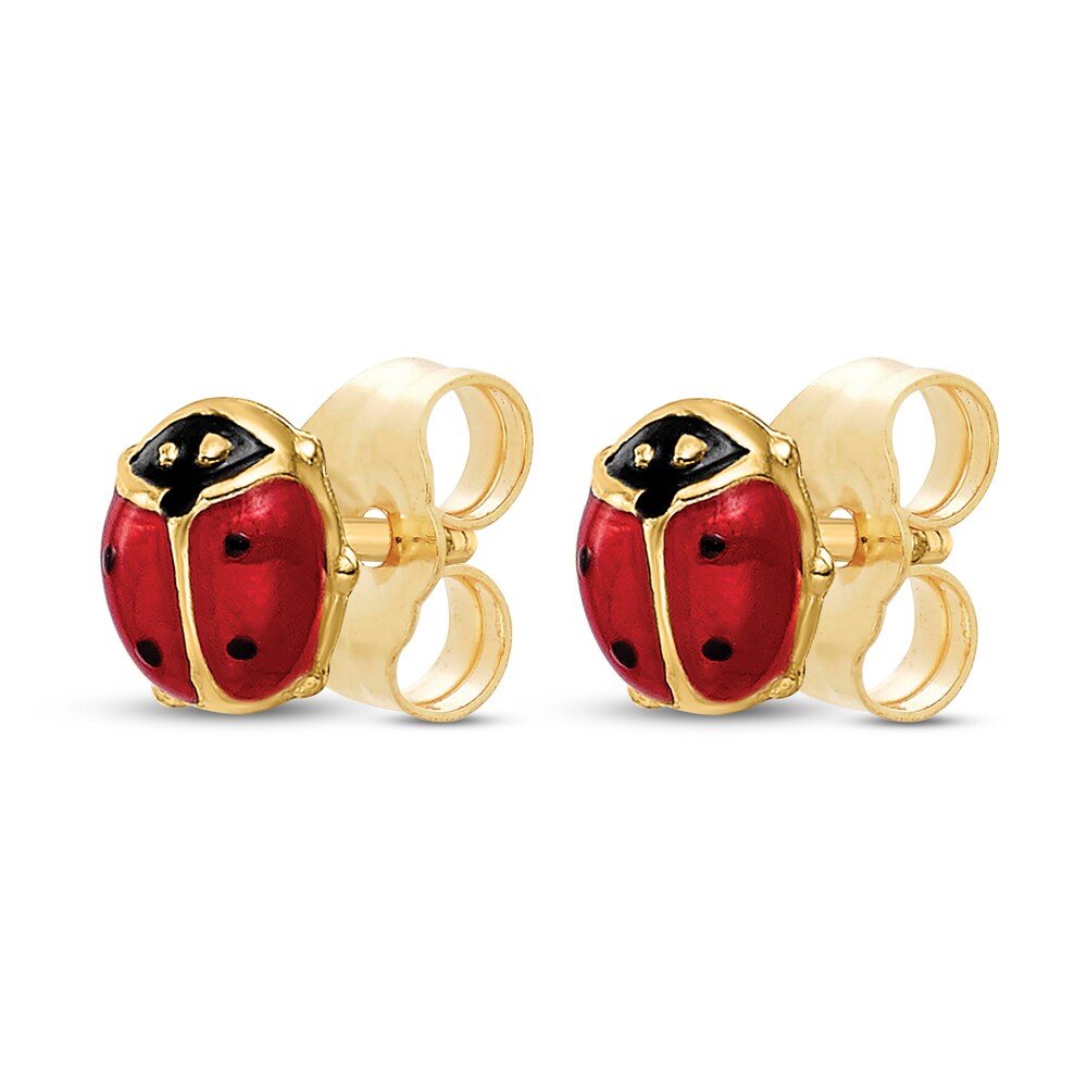 Ladybug Stud Earrings 14K Yellow Gold lxbZi3KC
