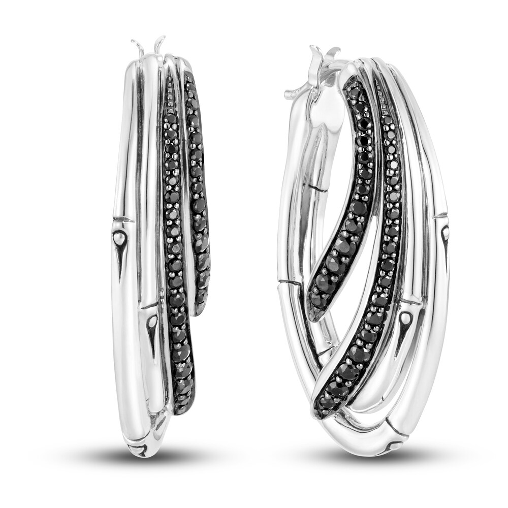 John Hardy Bamboo Hoop Earrings Created Black Sapphire/Natural Black Spinel Sterling Silver ly80l1nP