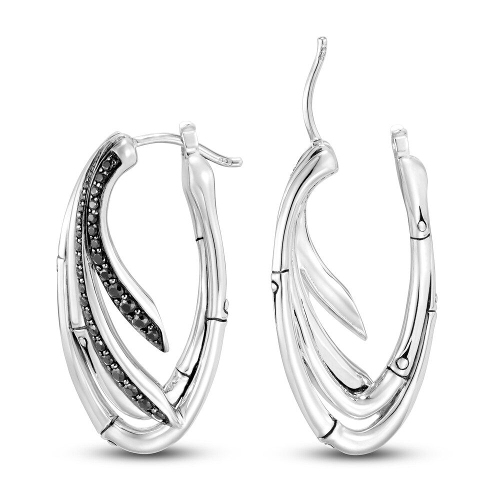 John Hardy Bamboo Hoop Earrings Created Black Sapphire/Natural Black Spinel Sterling Silver ly80l1nP