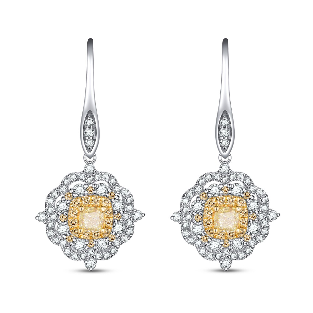 Diamond Earrings 1 5/8 ct tw Round/Cushion Two-Tone Gold lzz9FgsM