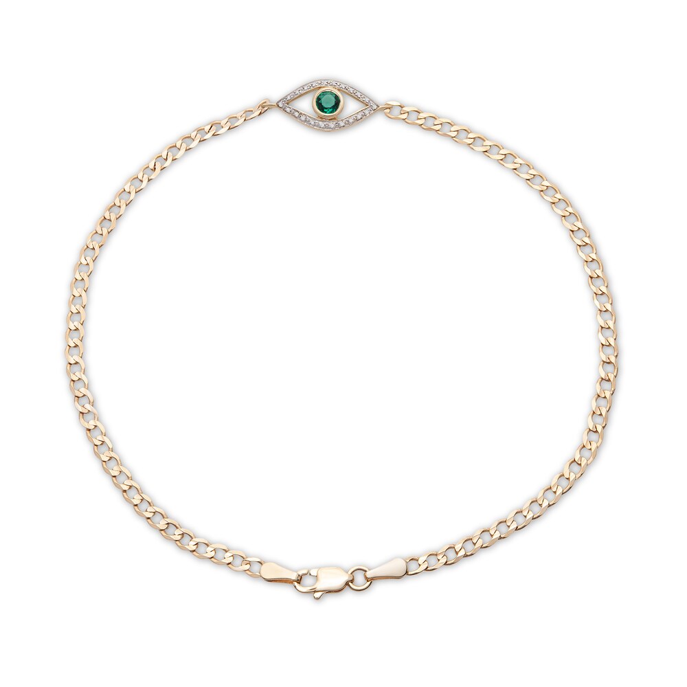 Lab-Created Emerald Anklet 1/20 ct tw Diamonds 10K Yellow Gold m0Axbcex
