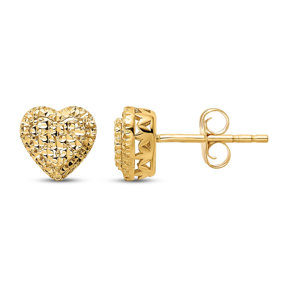 Diamond-cut Heart Stud Earrings 14K Yellow Gold m1xAJFOI