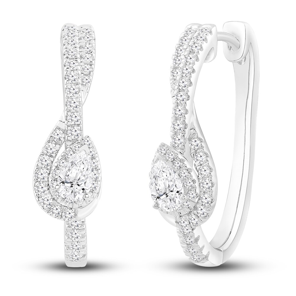 Diamond Treble Clef Hoop Earrings 1 ct tw Pear 14K White Gold m3k9cmKG