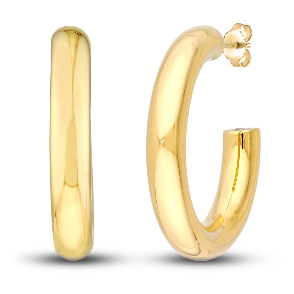 Polished Open Hoop Earrings 14K Yellow Gold 30mm m3o5v7Zy