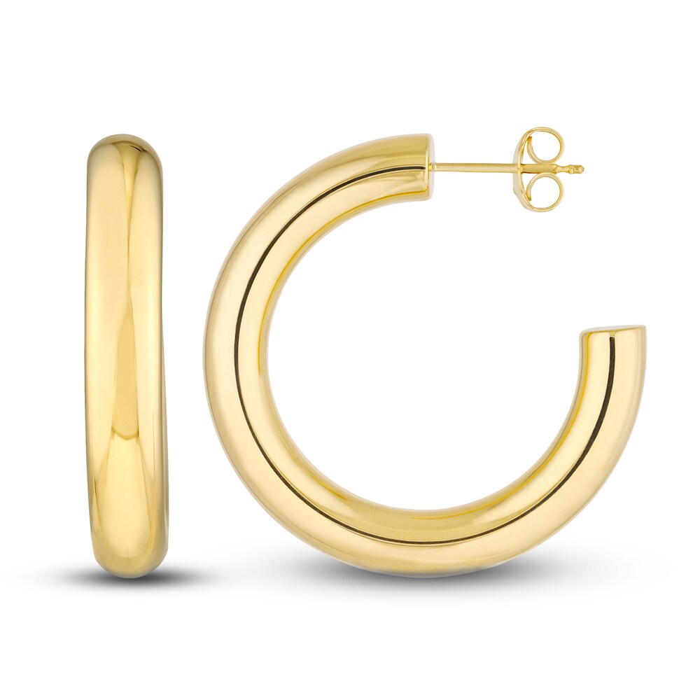 Polished Open Hoop Earrings 14K Yellow Gold 30mm m3o5v7Zy