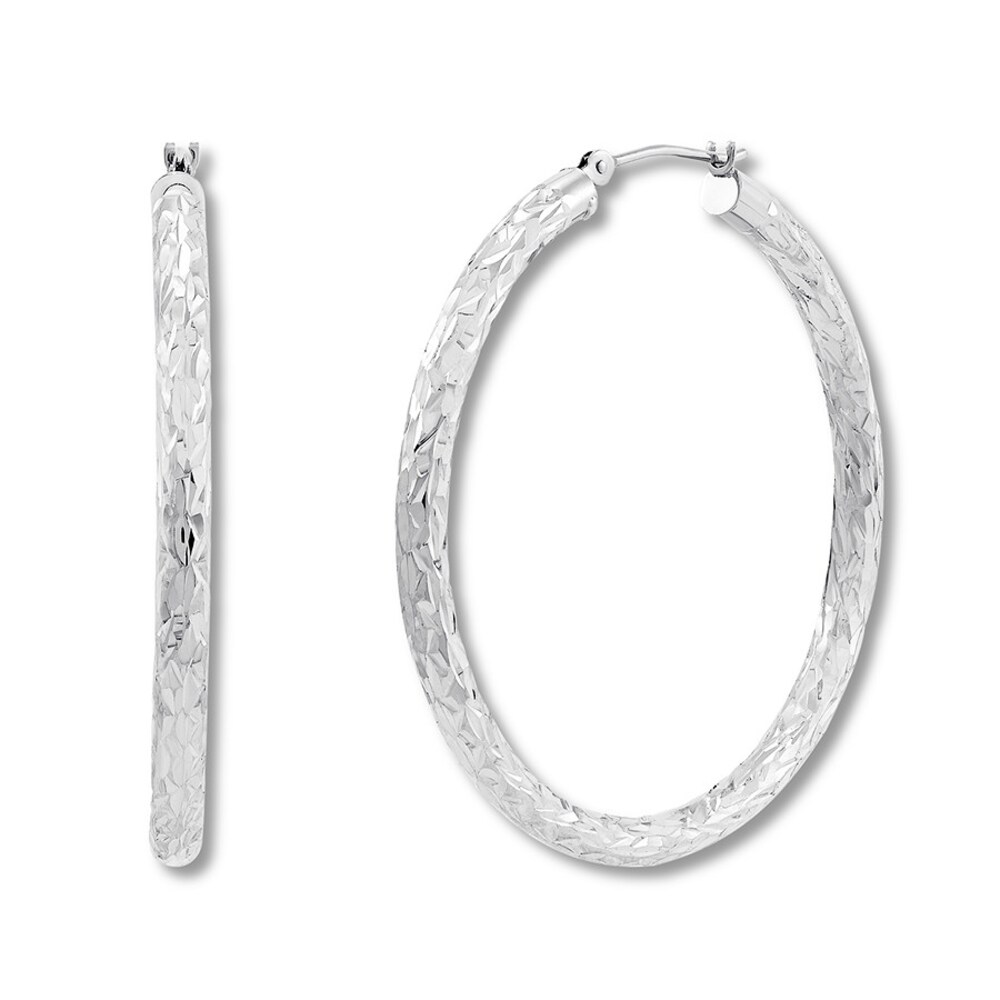 Textured Hoop Earrings 14K White Gold 40mm m42EQUBV