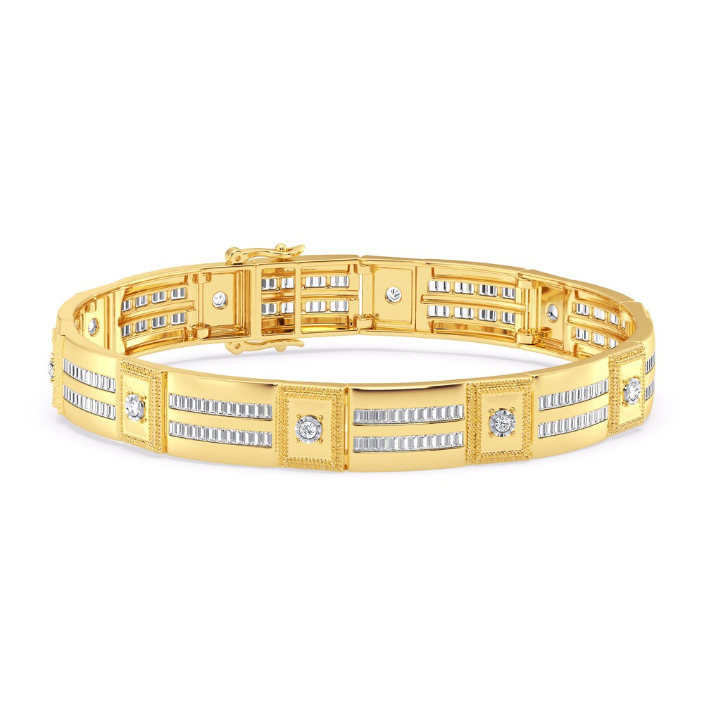 Men's Diamond Bracelet 2-3/4 ct tw Round/Baguette 10K Yellow Gold 8.5" m4ABuHYt