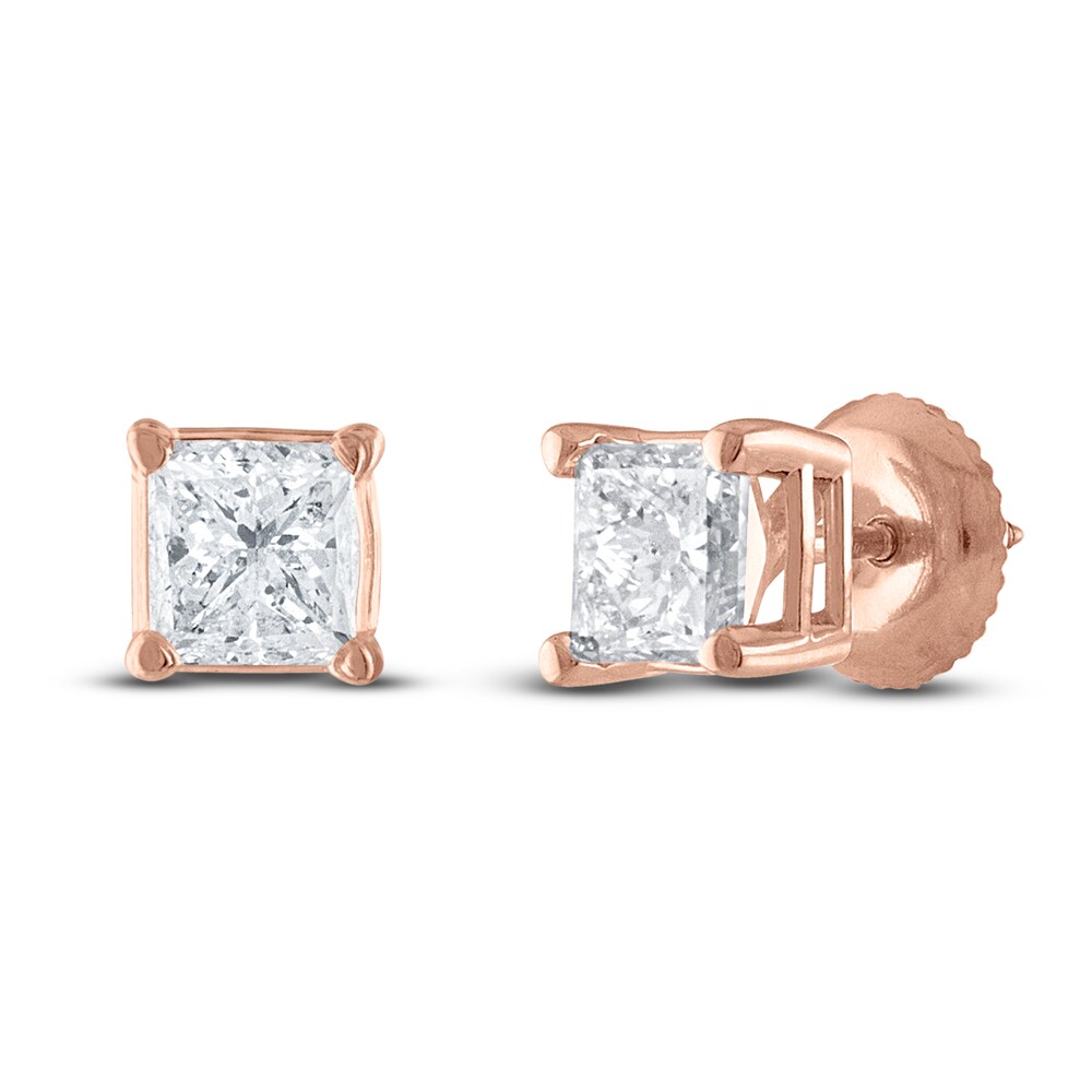 Diamond Solitaire Stud Earrings 1-1/2 ct tw Princess 14K Rose Gold (I2/I) m4Js0oT3