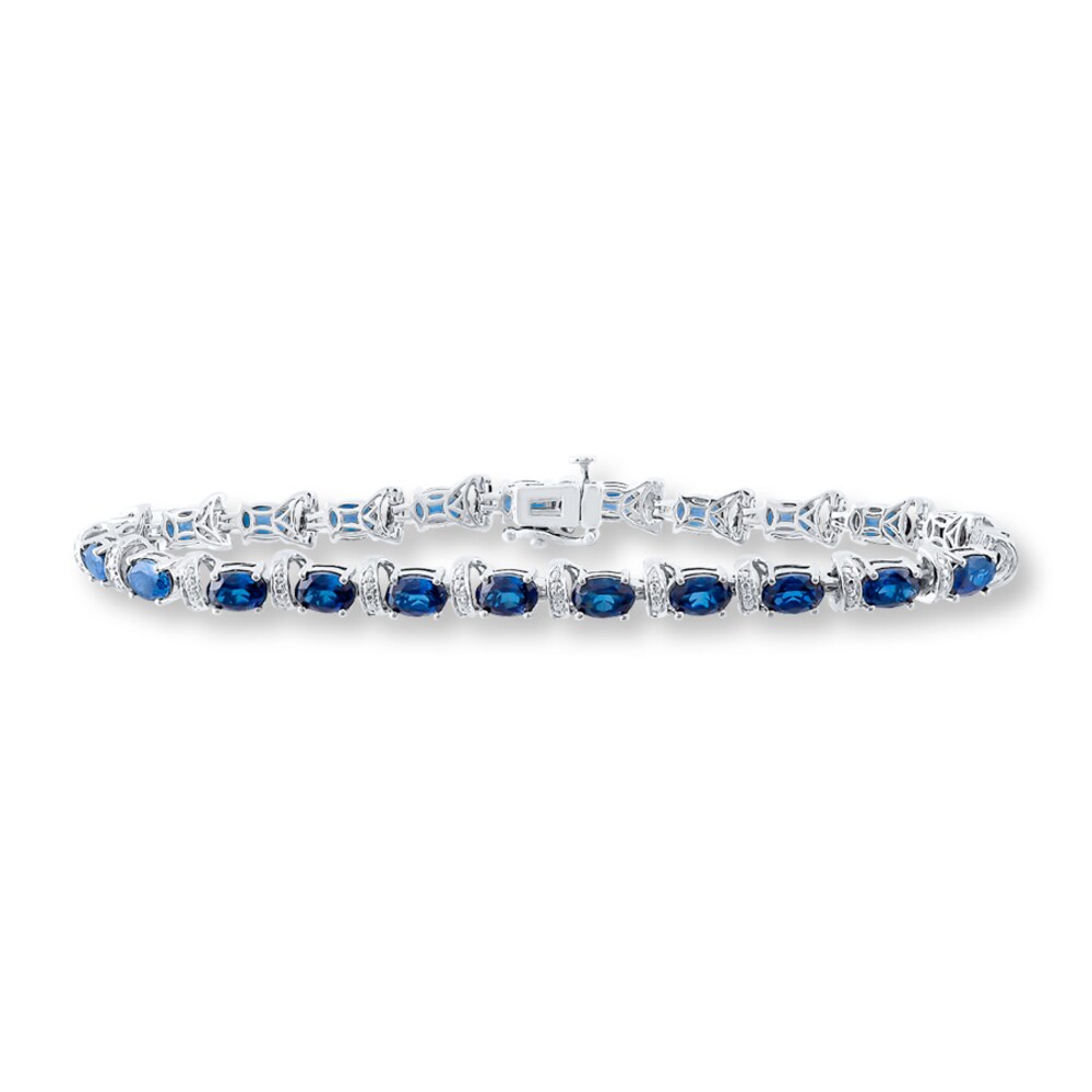 Lab-Created Sapphire Bracelet Diamond Accents Sterling Silver m7qbGcb2