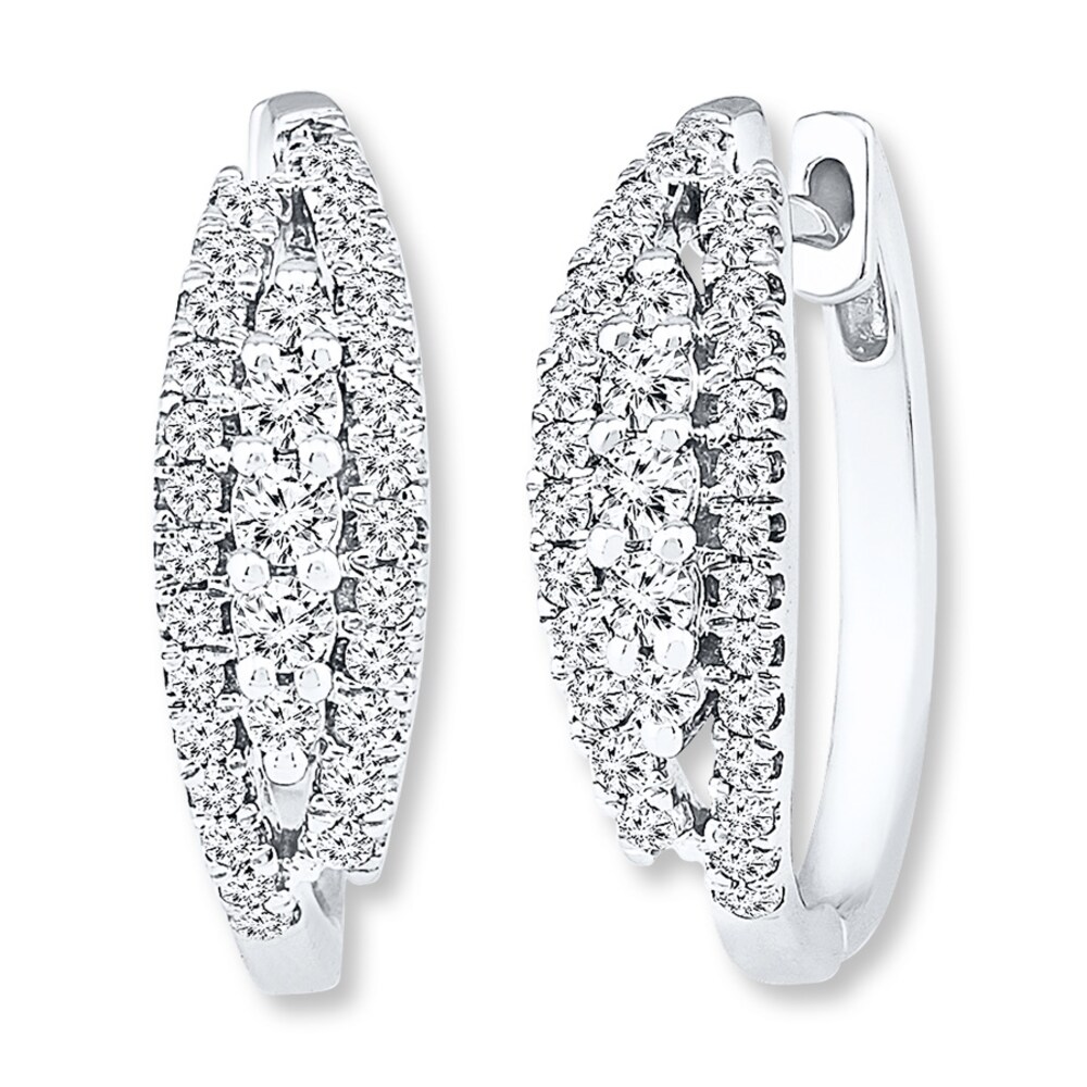 Diamond Hoop Earrings 3/4 ct tw Round-cut 14K White Gold m9SXmZQ9