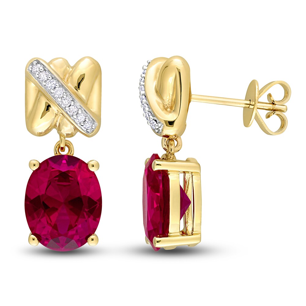 Lab-Created Ruby Earrings 1/15 Diamonds 14K Yellow Gold m9WDVP1m