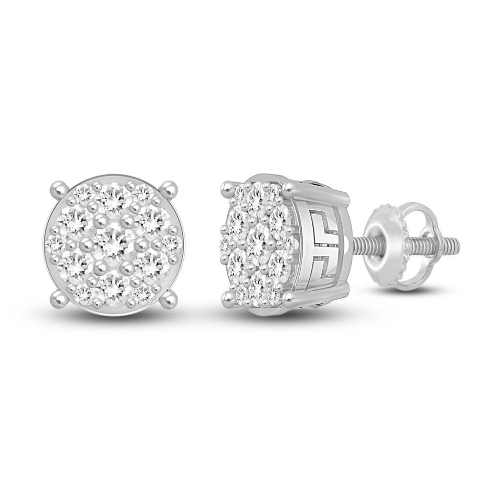 Men\'s Diamond Stud Earrings 1-1/2 ct tw Round 10K White Gold m9h4QRey [m9h4QRey]