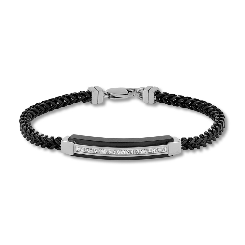 Men's Diamond Bracelet 1/5 ct tw Round Black Ion-Plated Stainless Steel mAEJ0PTp